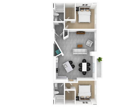 Floor plan for 2 beds, 2 baths, 1374 sqft